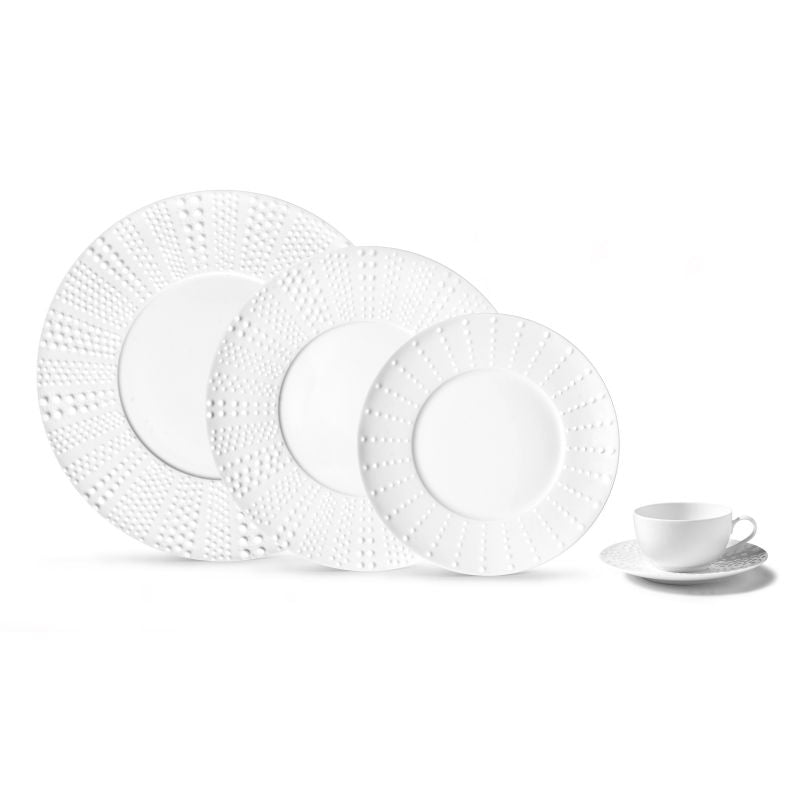 SET OF 6 DINNER PLATES - SANIA WHITE- PORCELAINE DE LIMOGE