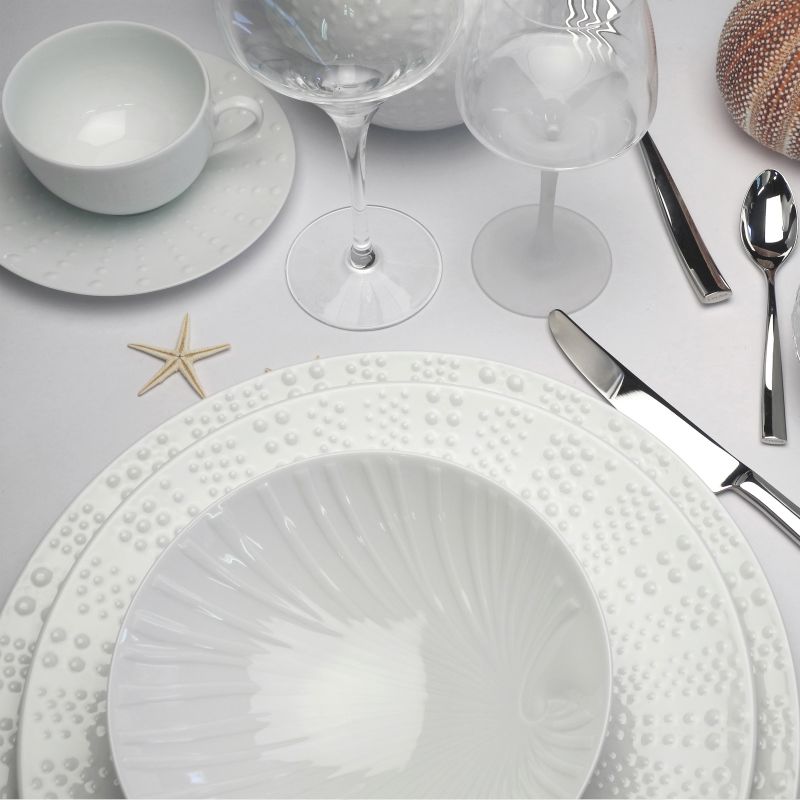 SET OF 6 DINNER PLATES - SANIA WHITE- PORCELAINE DE LIMOGE