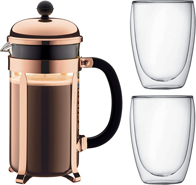 BODUM CHAMBORD - SET French Press, 8 cups w/ 2 glass dbl wall (Copper)