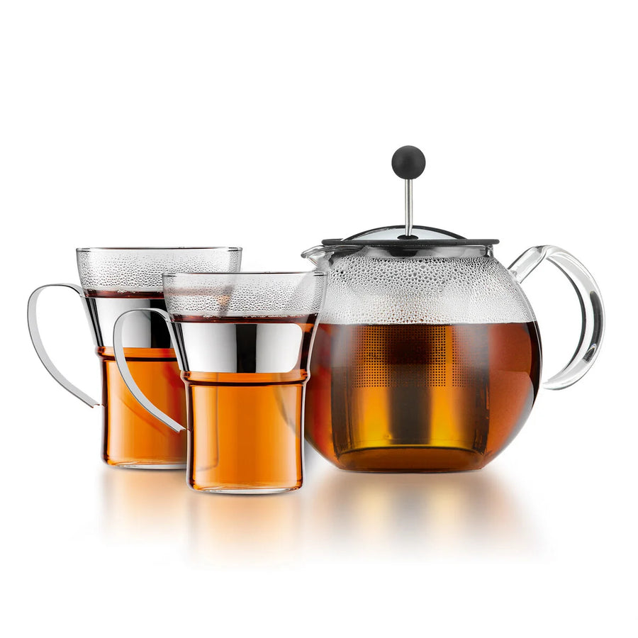 BODUM ASSAM SET - Tea Press 1.0L and 2 glass mugs 0.35L